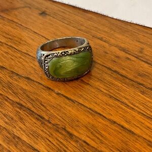 Men’s Silver Tone Ring with Green Stone